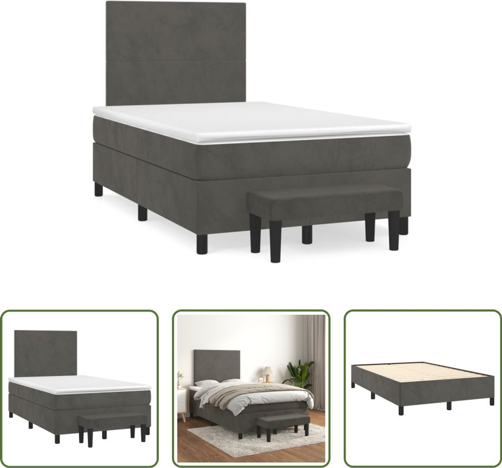 The Living Store Boxspringbett mit Matratze Dunkelgrau 120x190 cm Samt