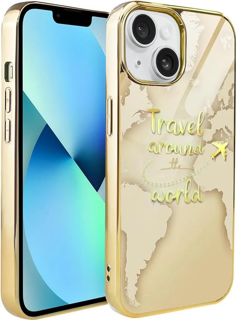 Custodia IBIZU Elite Glass 3D iPhone 13 Mappa Mondo Oro - Shop Online
