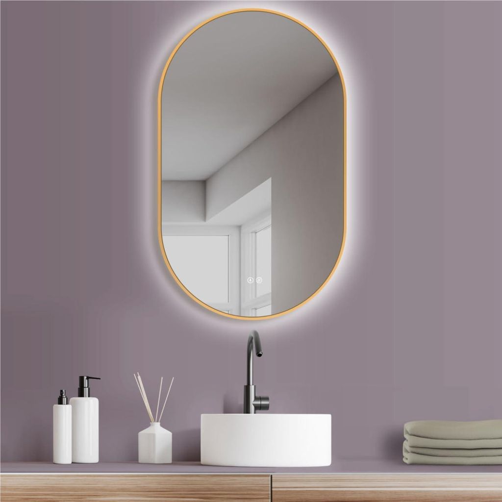 HOKO LED Ovalspiegel mit Metallrahmen 50x90 cm Anti-fog Warmweiß & Kaltweiß Badezimmer & Flur Touch-Sensor & Memory-Funktion