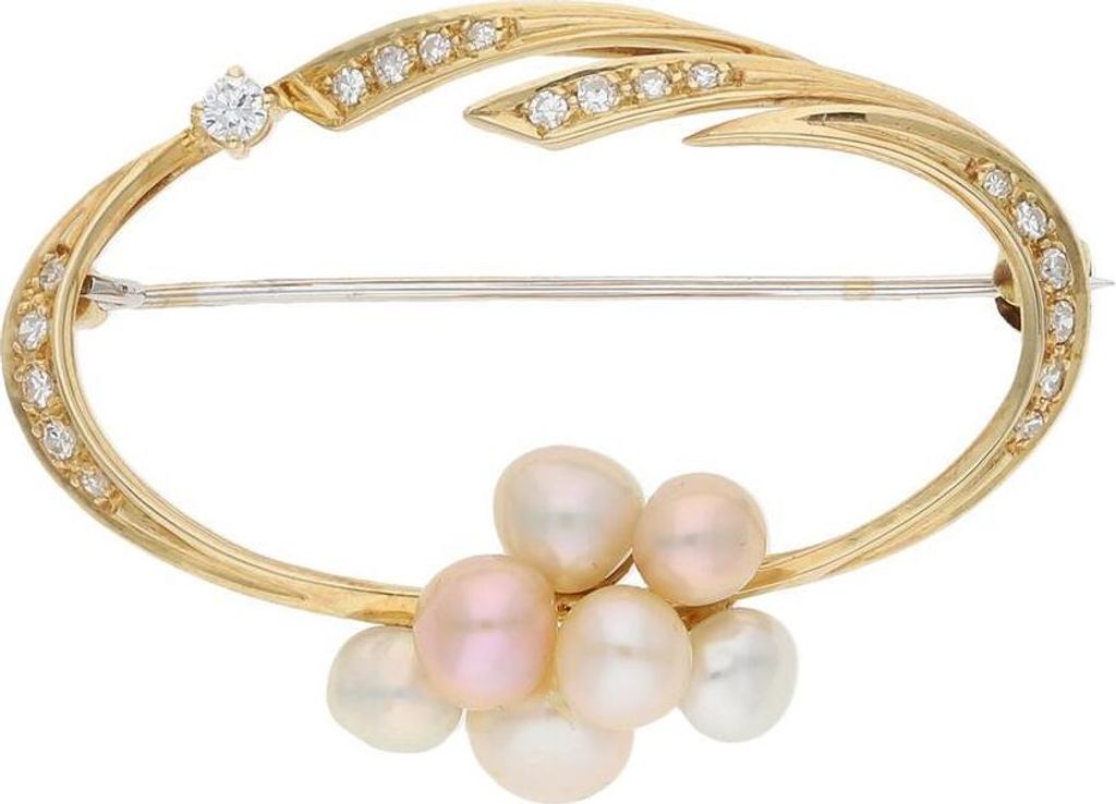 JuwelmaLux Brosche 585 (14 Karat) Gold mit Süßwasserzuchtperle und Diamanten JL30-01-4296