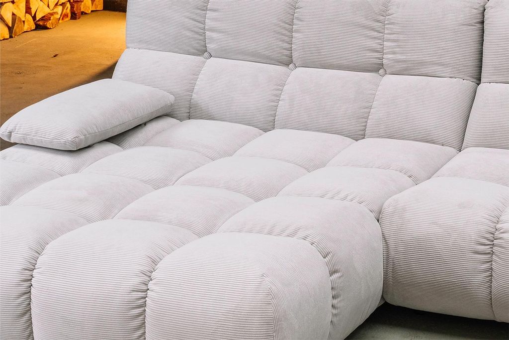 KAWOLA Sofa VIVIEN Ecksofa Feincord silber Longchair links
