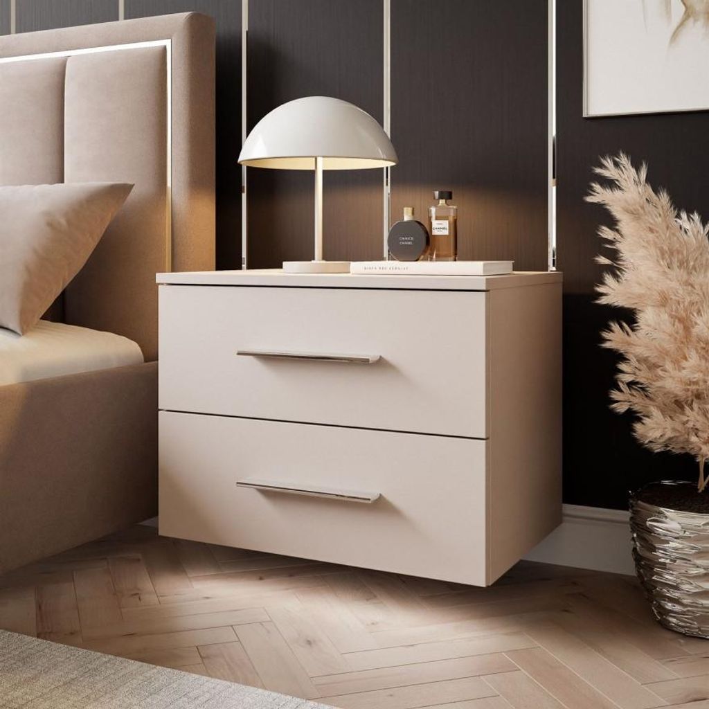 Hängender Nachttisch LINA KASCHMIR 2S LED mit Griff in Silber Chrom