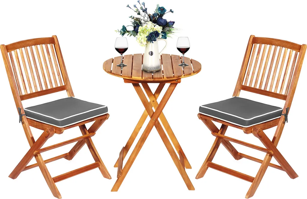 COSTWAY Ensemble Bistrot 3 Pièces avec Table et 2 Chaises en Bois d'Acacia
