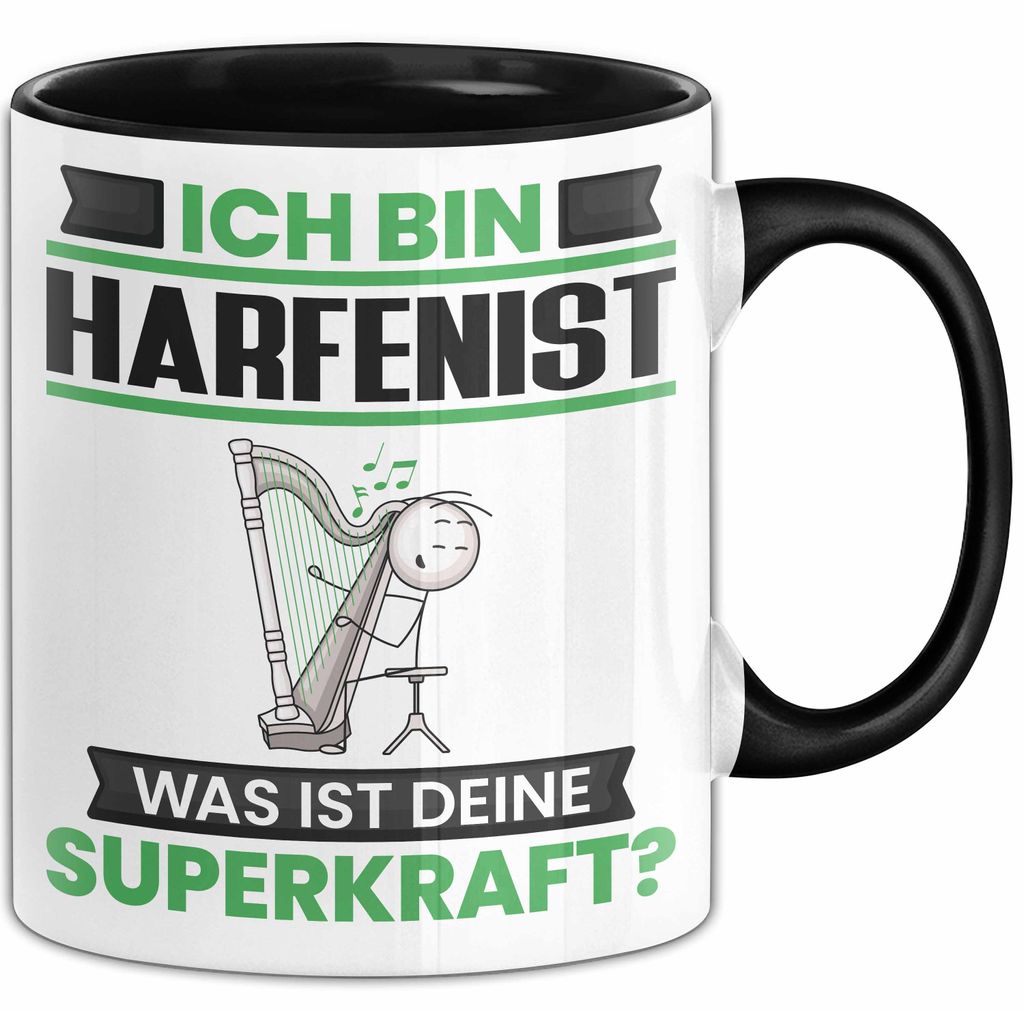Harfenist Tasse Geschenk für Harfenist Geburtstag Lustiger Spruch Kaffee-Becher Was Ist Deine Superkraft (Schwarz)