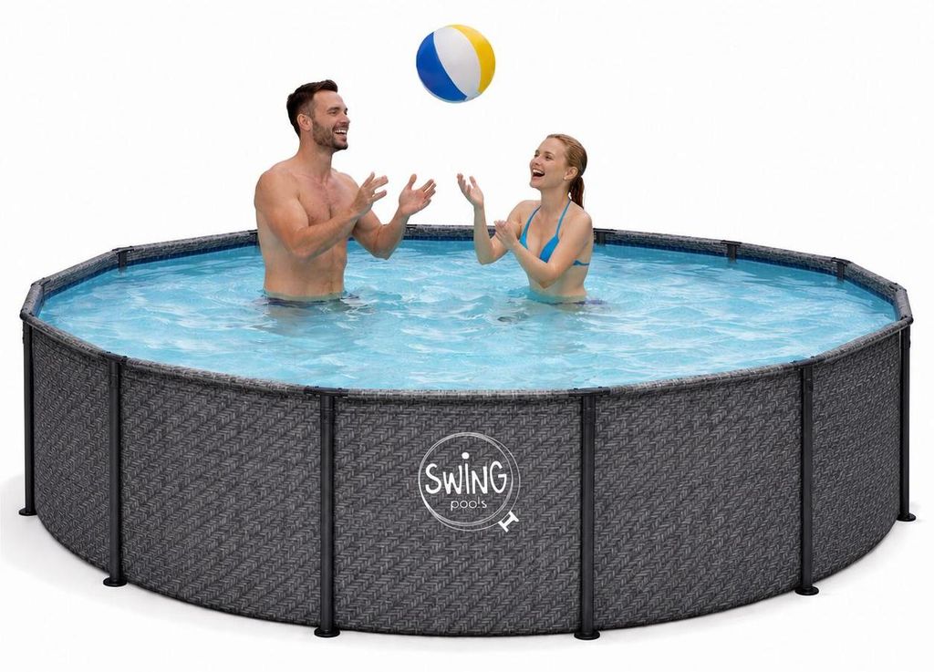 HAF - Swing Metal Frame Pool rund Grau Fischgräte (Ø 366 Produktbild 