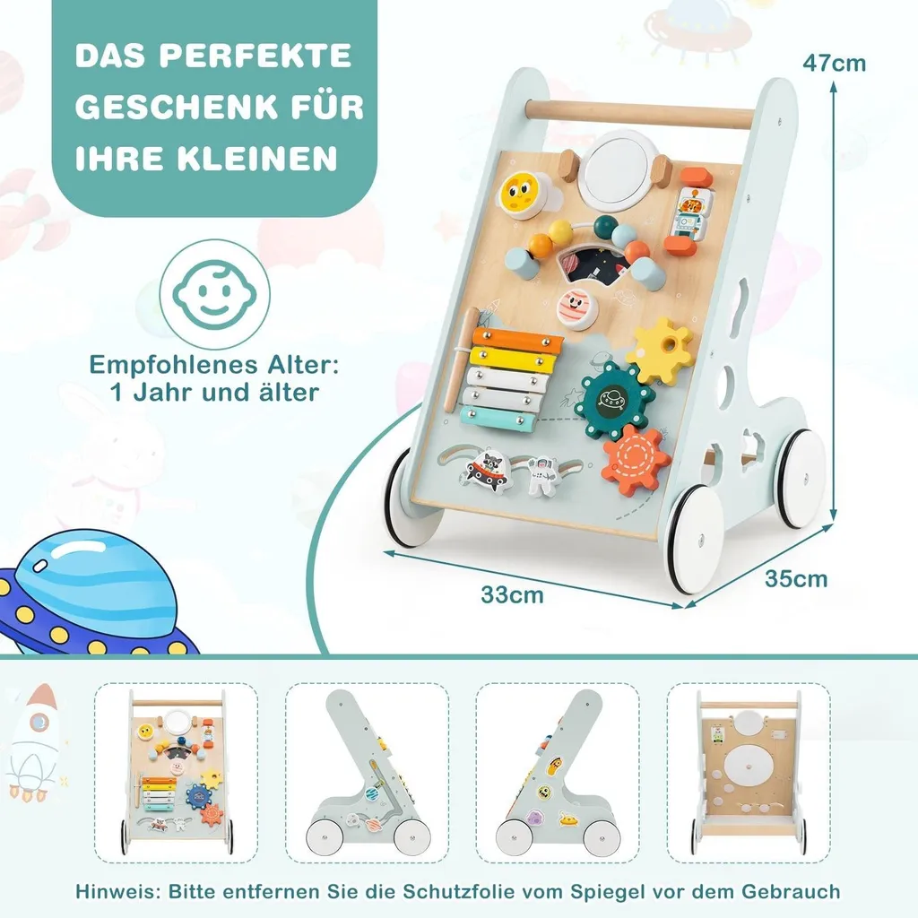 Chariot de marche bébé en bois - Centre d'éveil multi-activités éducatif