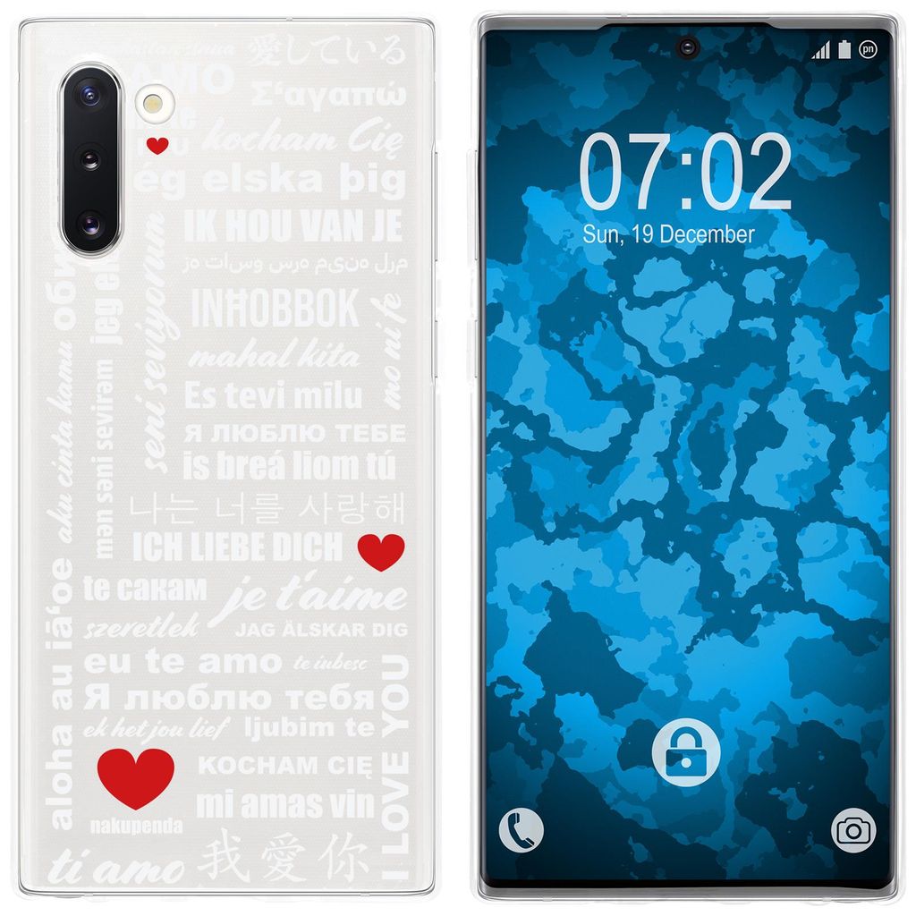 PhoneNatic Case kompatibel mit Samsung Galaxy Note 10 Silikon-Hülle in Love Wörter M5