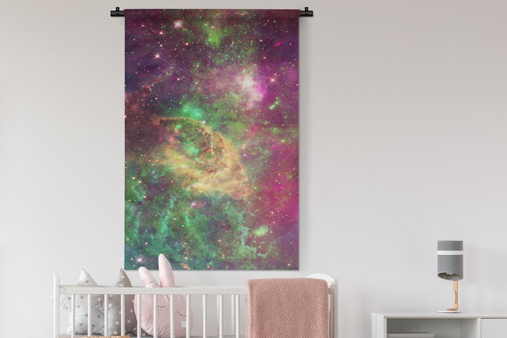 MuchoWow Wandteppich Wandbehang Grün - Raum - Sterne 90x135 cm Tapisserie Dekoration Wandtuch - Baumwolle - Wandskulptur
