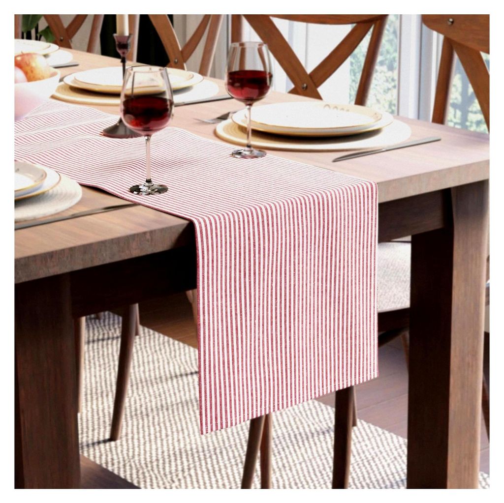 Baumwoll-Tischläufer für 4 Personen | Größe 32x150 cm | Rot gestreift - Maschinenwaschbar und langlebig