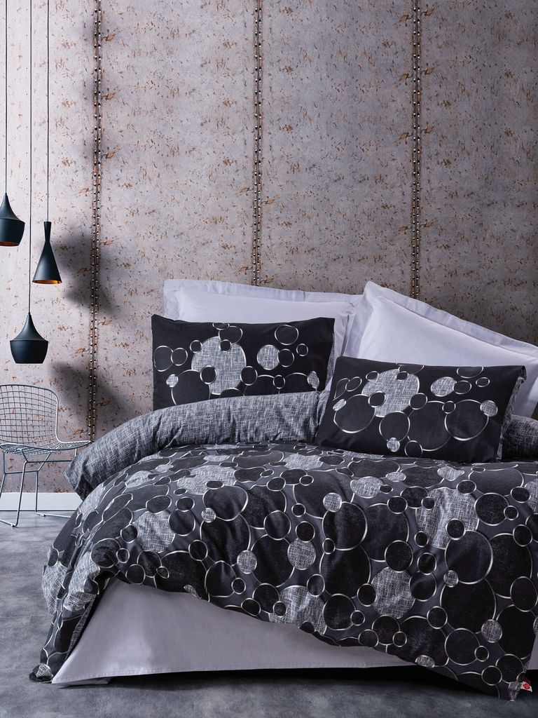 L'Essentiel Linge de Maison, Round - Grey, Ranforce Doppel-Bettbezug-Set (DE), 100 % BAUMWOLLE RANFORCE, Grau, 200 x 200 cm