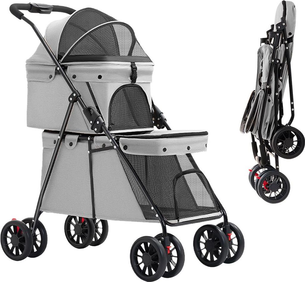2 Etagen Hundewagen klappbar Haustierwagen für Hunde Katzen Produktbild 