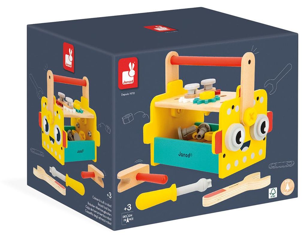 Janod Brico'Kids - Roboter Werkzeugkasten - Holz Baukasten für Kinder