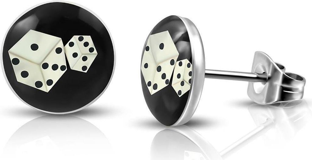 Ohrstecker Würfel Lucky Dice Schwarz-Silber aus Edelstahl Uni