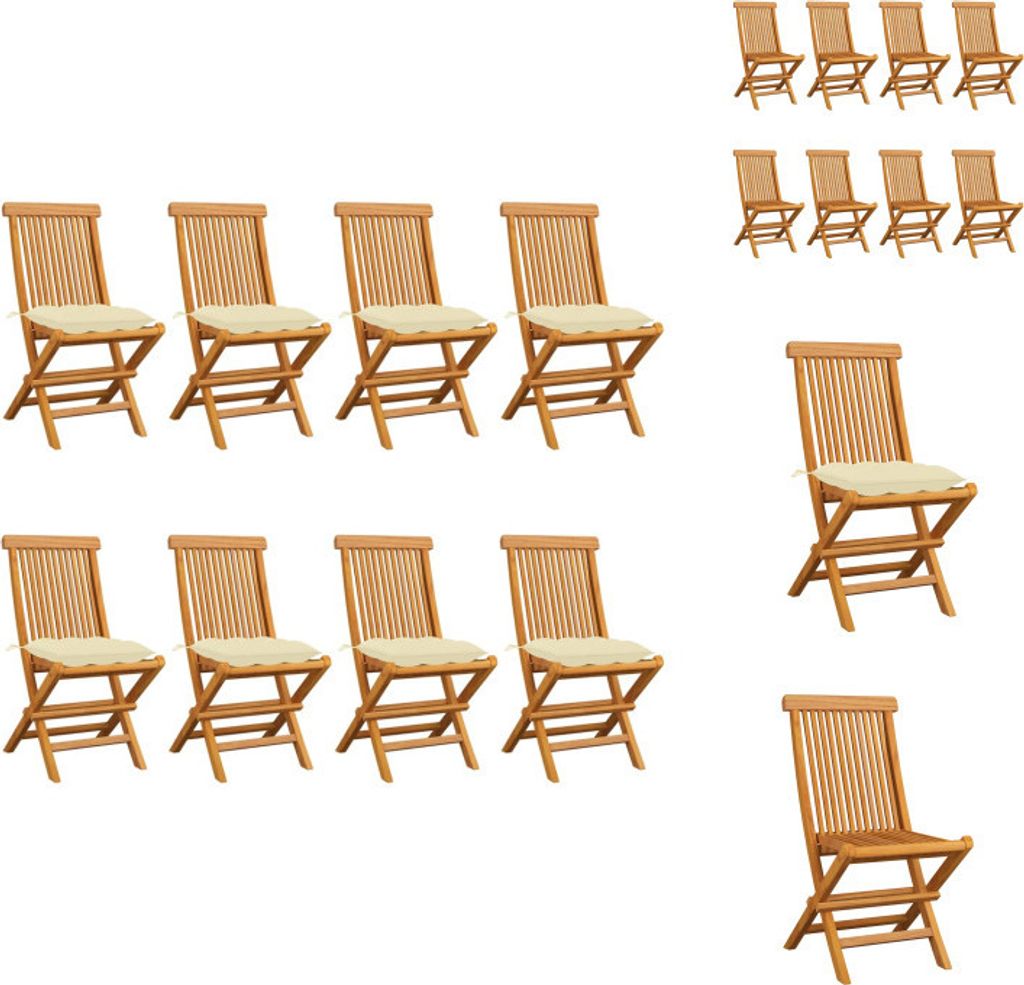 vidaXL Gartenstühle mit Cremeweißen Kissen 8 Stk. Massivholz Teak - Gartenstühle