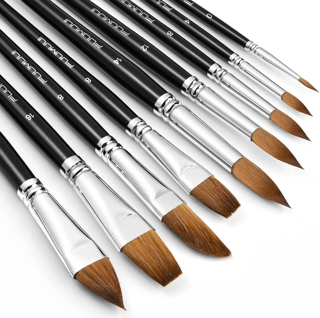 Set de 9 pinceaux aquarelle professionnels en poils de martre pure