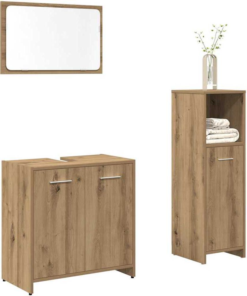 Maison Exclusive - 3-tlg. Badmöbel-Set Artisan-Eiche Holzwerkstoff