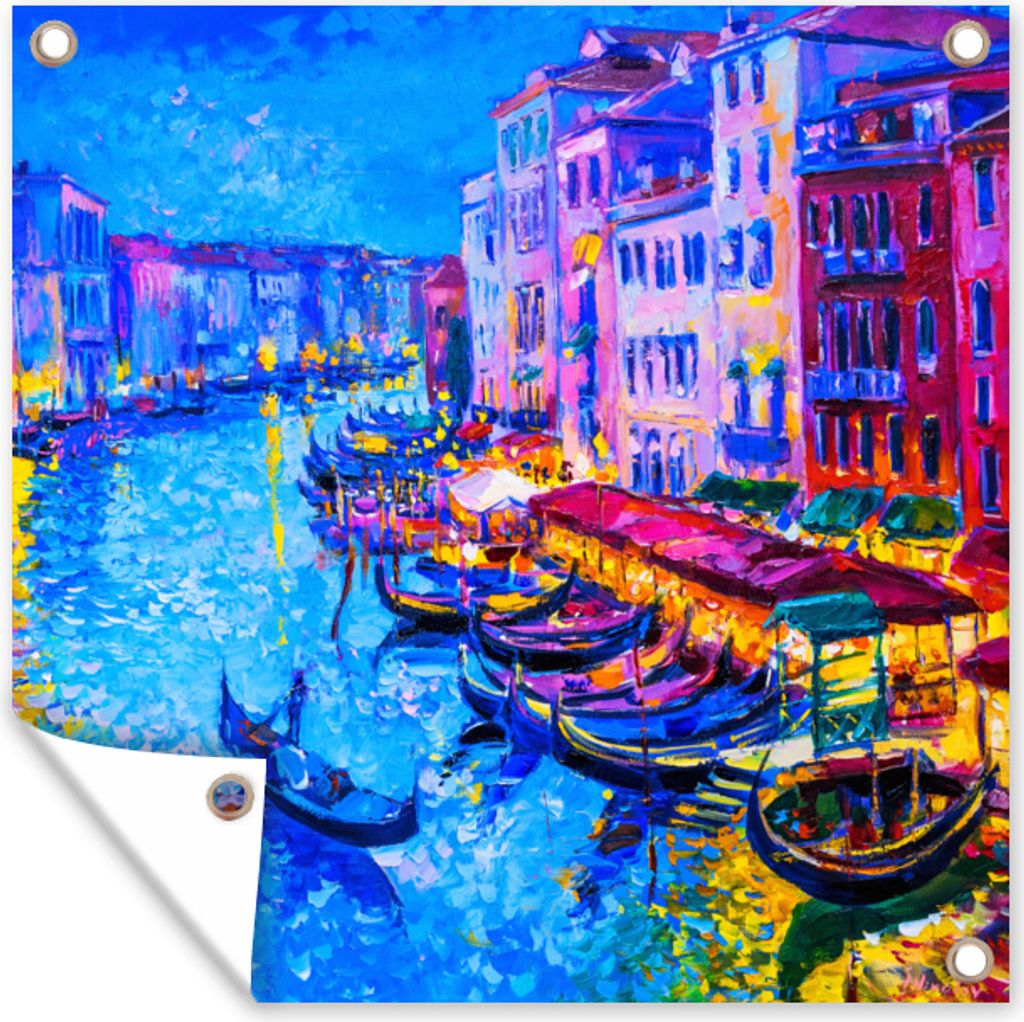 MuchoWow 100x100 cm Outdoor-Poster Gartendeko Sichtschutz Garten Poster für den Garten Malerei - Italien - Boot - Wasser - Architektur