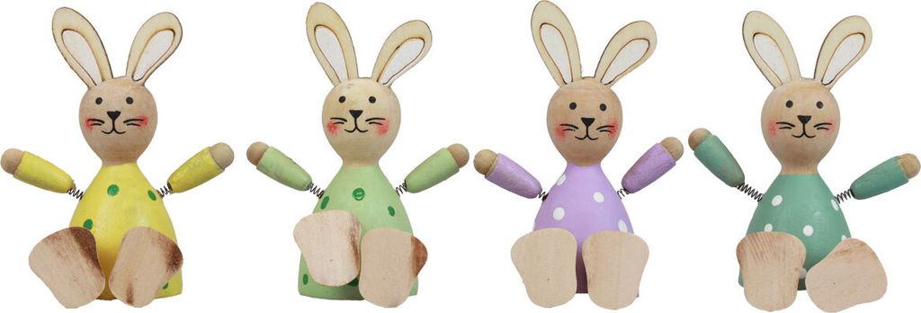 Osterhasen Tischdeko Holz bunt gepunktet Frühling 4er Set, 4 Stück