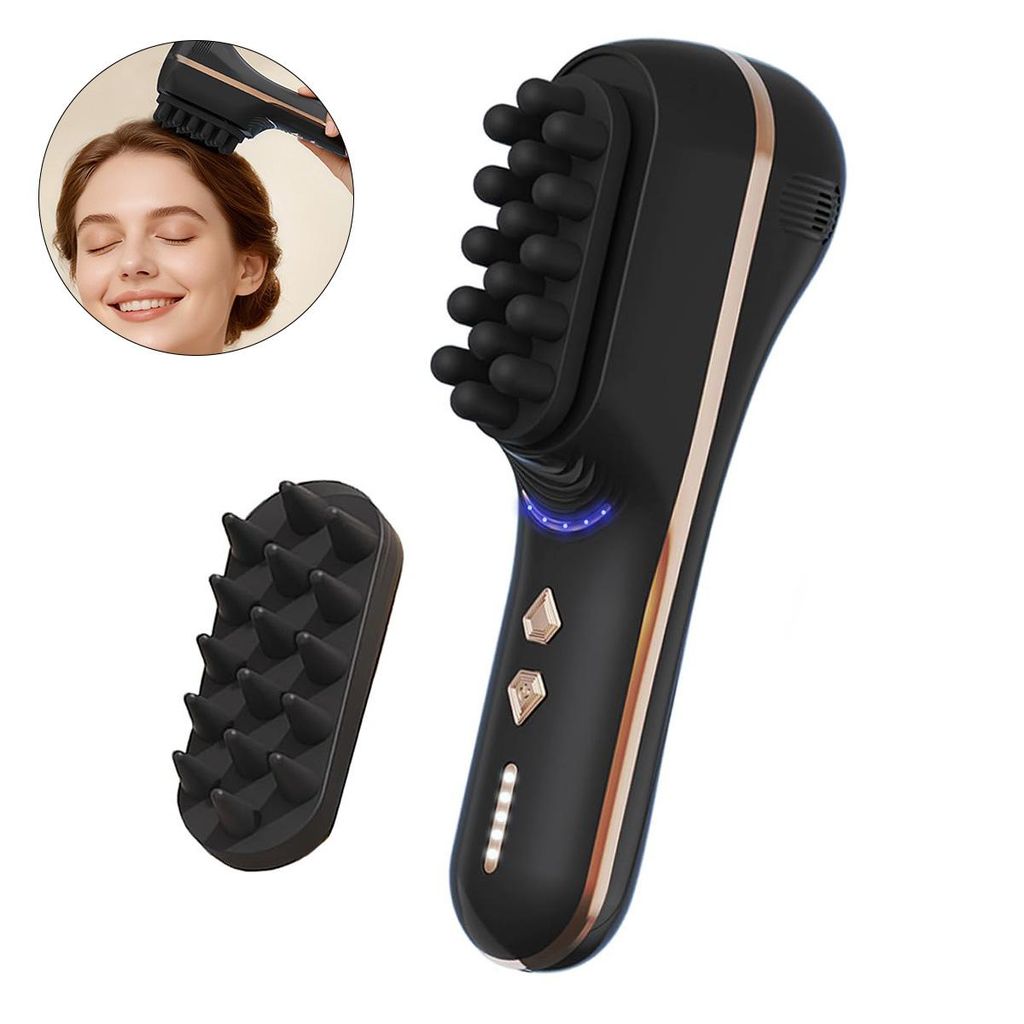 Elektrische Kopfhautmassagebürste, 5-stufige Vibration, 2 Massageköpfe, kabellos, für Kopf, Nacken, Schultern & Beine, ideal für Zuhause & Büro