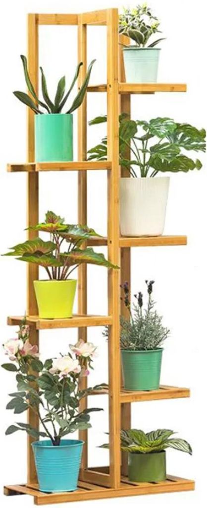 Happyment Pflanzenständer aus Bambus – Blumenregal für Innen & Außen – Garten-Etagere – Pflanzenregal mit 6 Ebenen