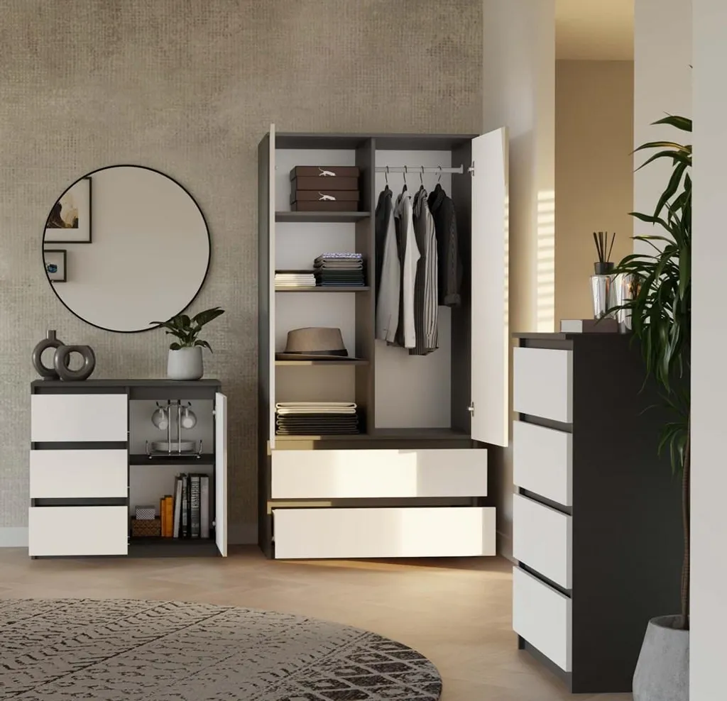 Commode étroite ELBE Anthracite et Blanc - Meuble de Rangement Gain de Place - 6