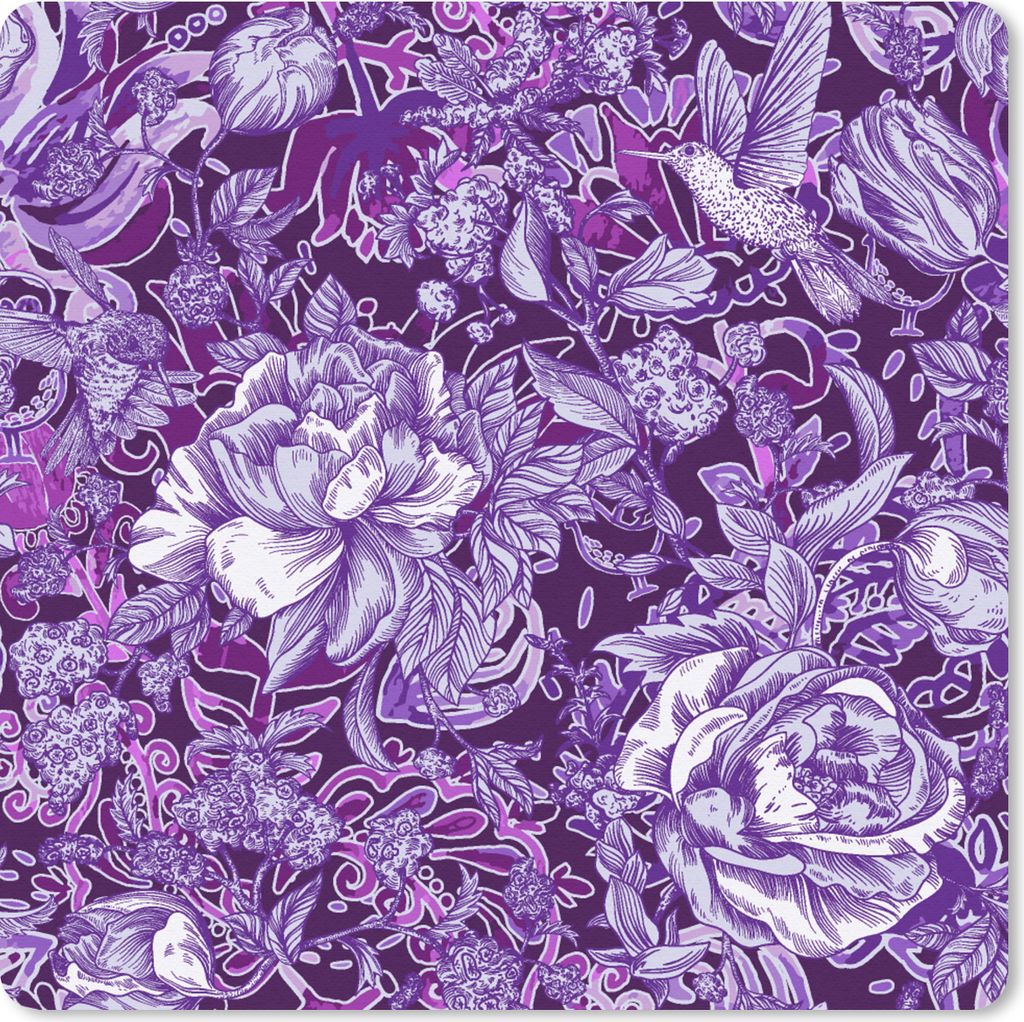 MuchoWow Mauspad Mousepad Kolibri - Rosen - Lila 30x30 cm - Mousepads - Maus Mat - Pad - Mausunterlage - Gaming