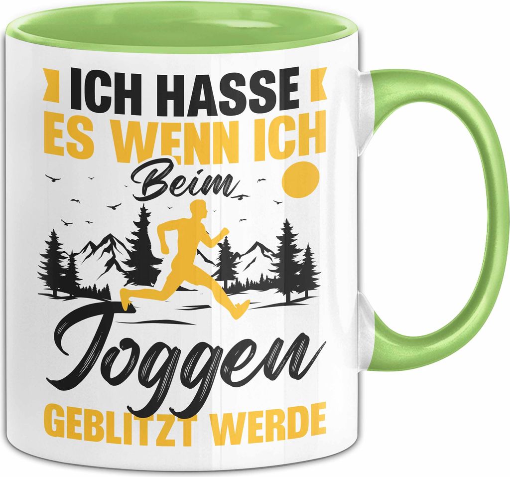 Joggen Tasse Geschenk Jogger Geschenkidee Marathon Läufer Ich Hasse Es Wenn Ich Beim Joggen Geblitzt Werden Kaffee-Becher (Grün)
