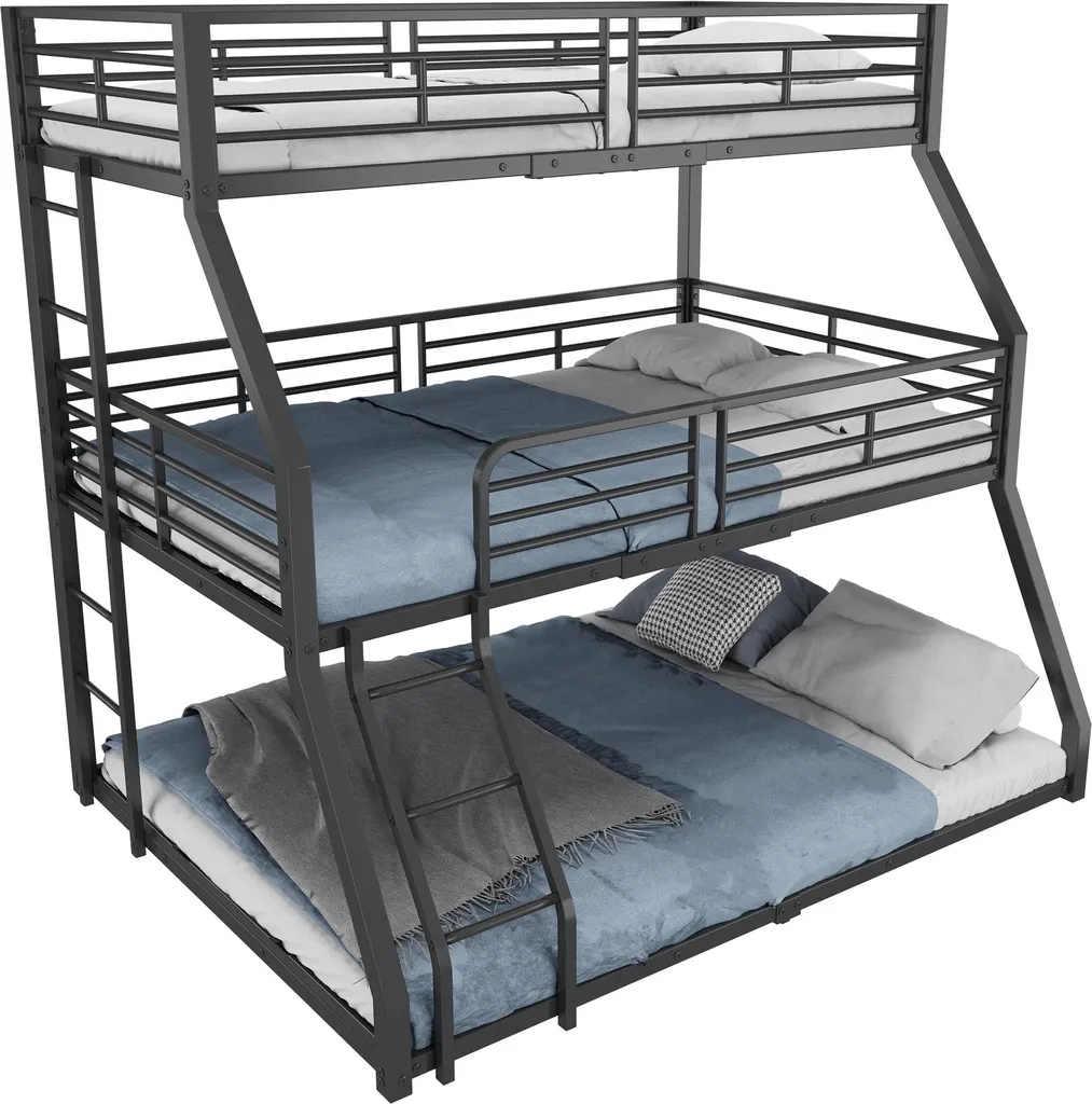 Lit Superposé Triple en Métal Noir : Solution Chambre Partagée