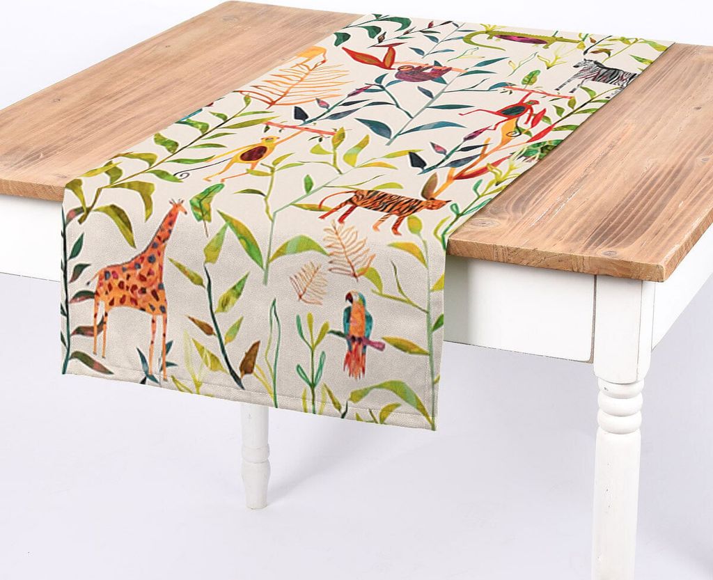 SCHÖNER LEBEN. Tischläufer Hide and Seek Dschungeltiere bunt 40x160cm