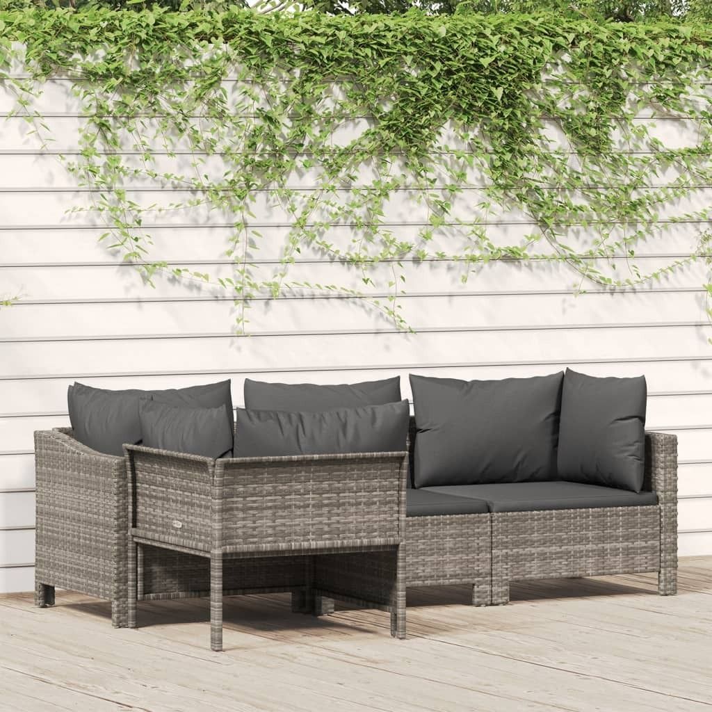 The Living Store 4-tlg. Garten-Lounge-Set mit Kissen Grau Poly Rattan