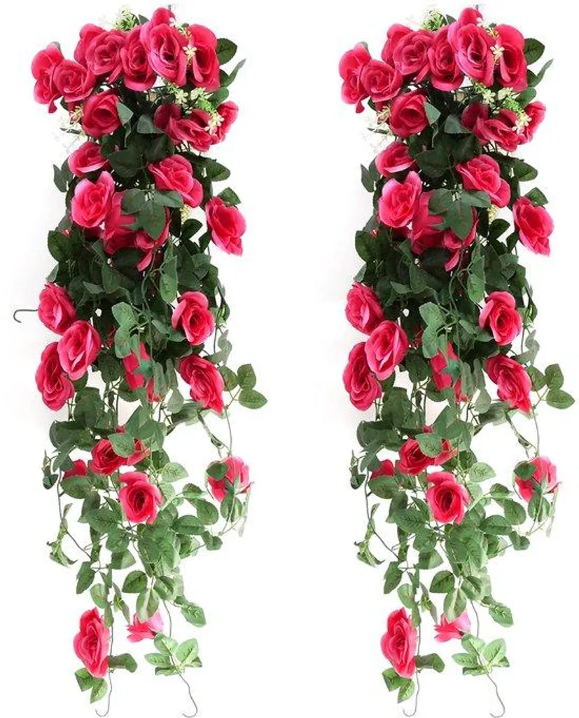 Solution déco murale : Lot de 2 fleurs suspendues roses sans entretien