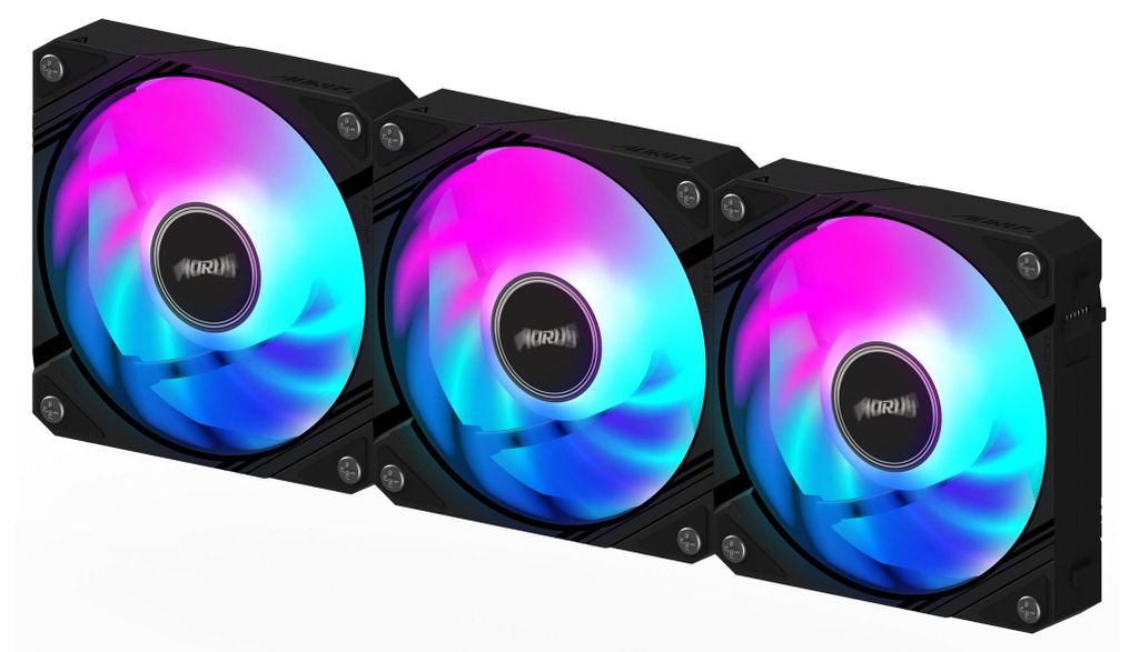 Three computer fans with RGB lighting.