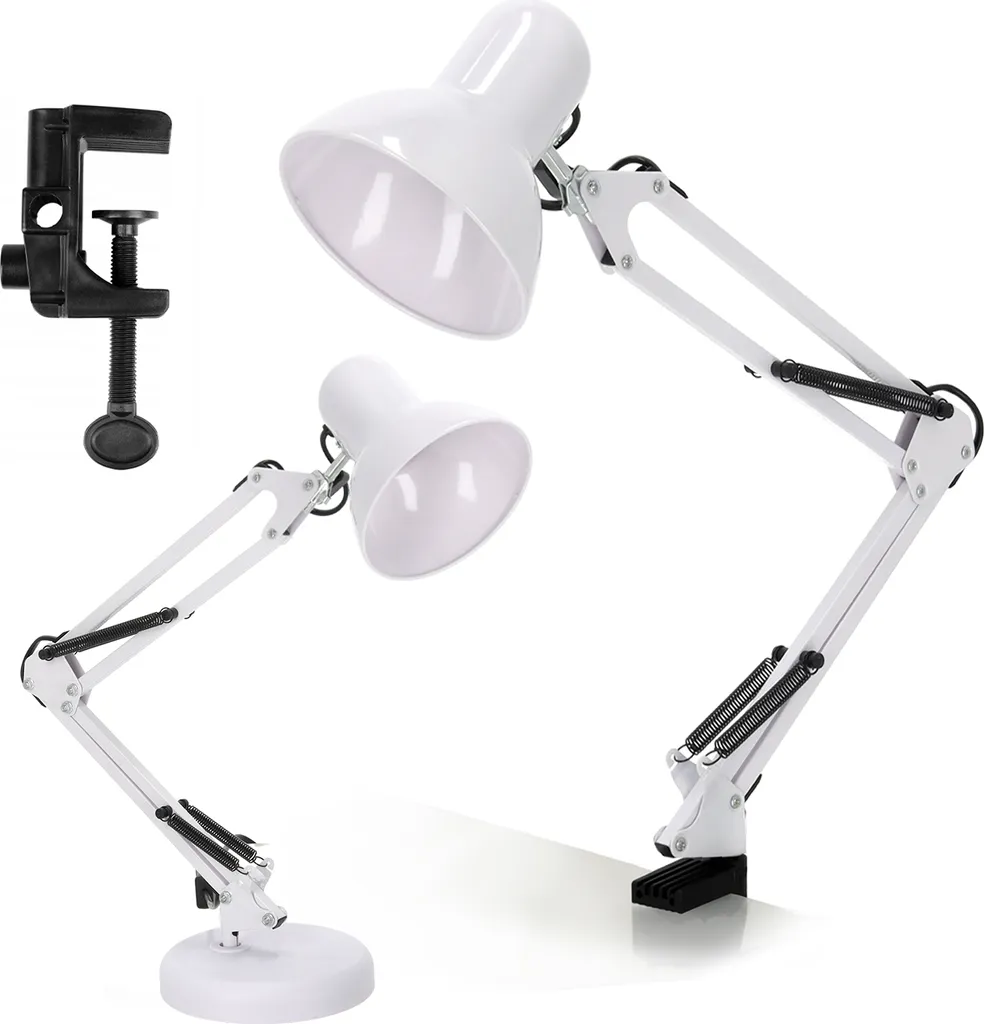 Lampe articulée gain de place AURIQ blanc 2-en-1 pour petit bureau E27