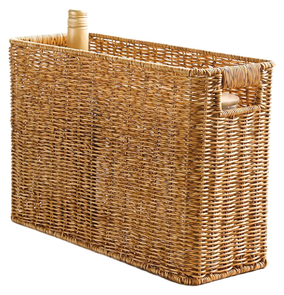Zeitschriftenkorb aus Rattan 38 x 26 x 15 cm rechteckiger Aufbewahrungskorb für Zeitungen Flaschen Spielzeug hellbraun