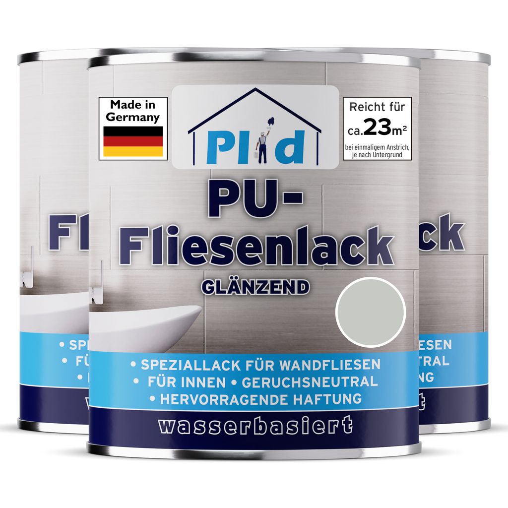 Plid Fliesenlack 2,25L Lichtgrau glänzend – Fliesenfarbe für Wandfliesen in Küche & Bad, hohe Deckkraft, bis zu 23m²