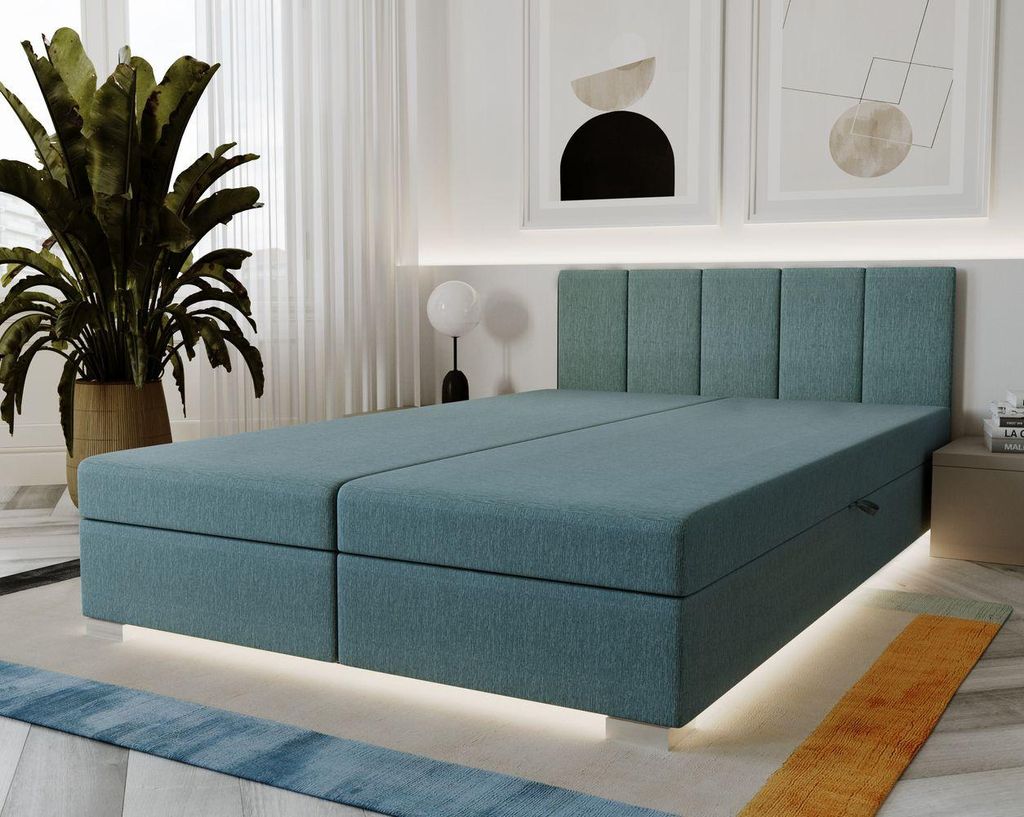 Gepolstertes Doppelbett 160x195 PEGY 2 - blaugrau
