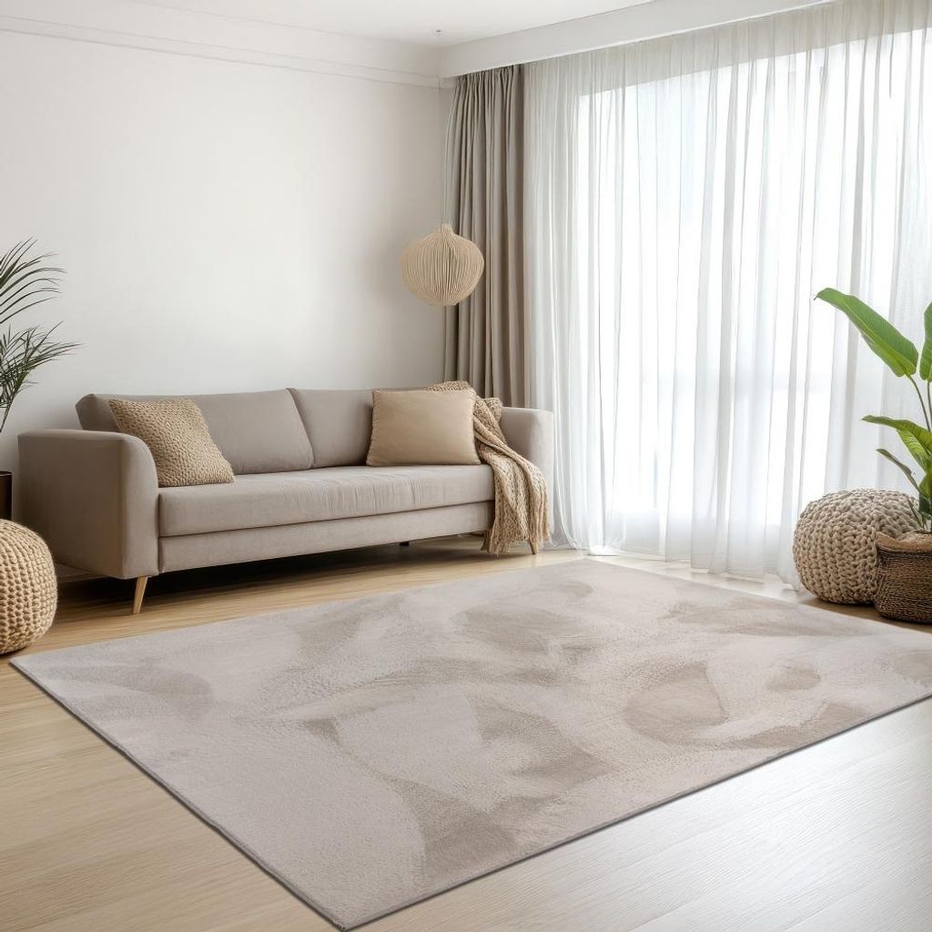 Teppich beige samtig weich Hasenfell-Optik mit sanftem Glanz Größe - 120 x 170 cm