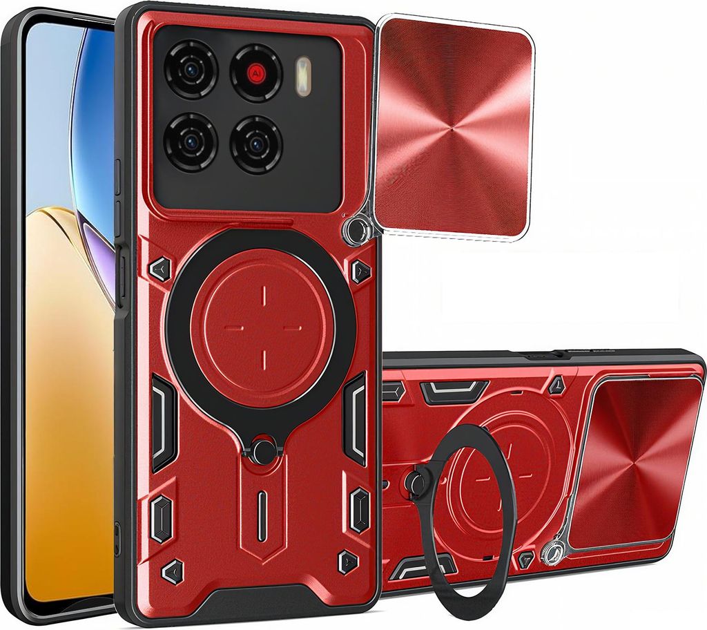 Outdoor Panzer Hülle für ZTE Blade A56 Handyhülle mit Slide Kameraschutz Ringhalter Bumper in Rot
