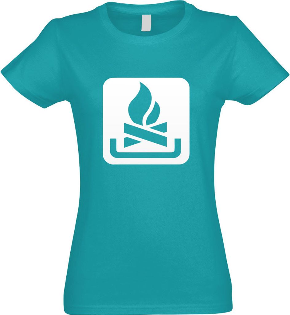 Kiwistar - T-Shirt tailliert - Damen - türkis - Lagerfeuerplatz Stelle Piktogramme - mit Motiv Bedruckt - Funshirt Design - Sport - Freizeit - Dam...
