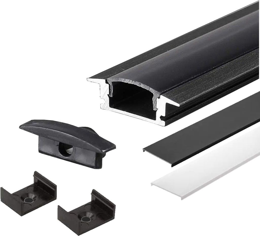 2m Schwarze LED Aluprofil Alu Schiene T Profil Kanal System für LED-Streifen mit 2 Abdeckung