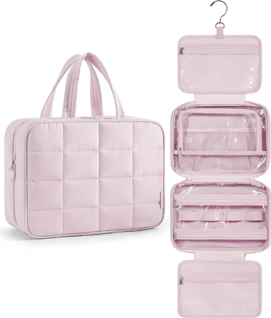 Trousse de toilette suspendue avec compartiment bijoux Rose Soft