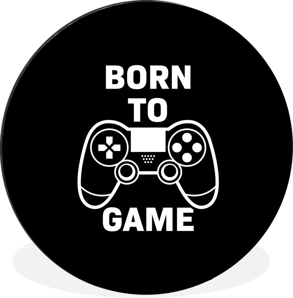 MuchoWow Aluminium Wandkreis Gaming - Zitate - Controller - Zum Spielen geboren - Schwarz - Weiß Ø 60 cm Wanddeko Modern Wohnzimmer - Wand Krei...