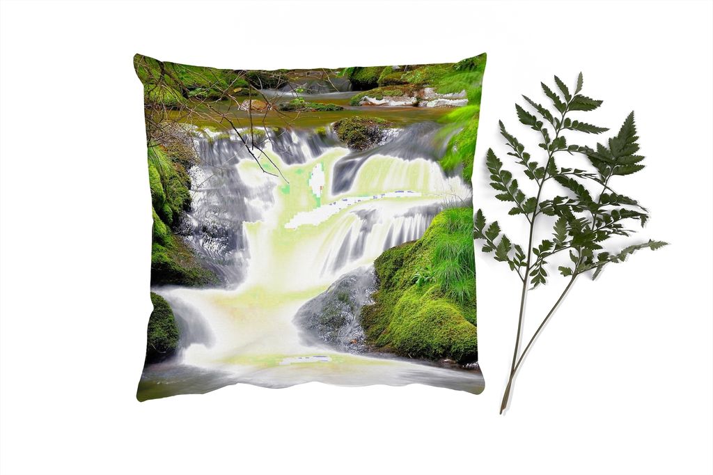 MuchoWow Zierkissen Sofakissen Wohnzimmer Dekokissen 45x45 cm Wasser - Natur - Wasserfall - Schlafpolster - Polster für das Sofa