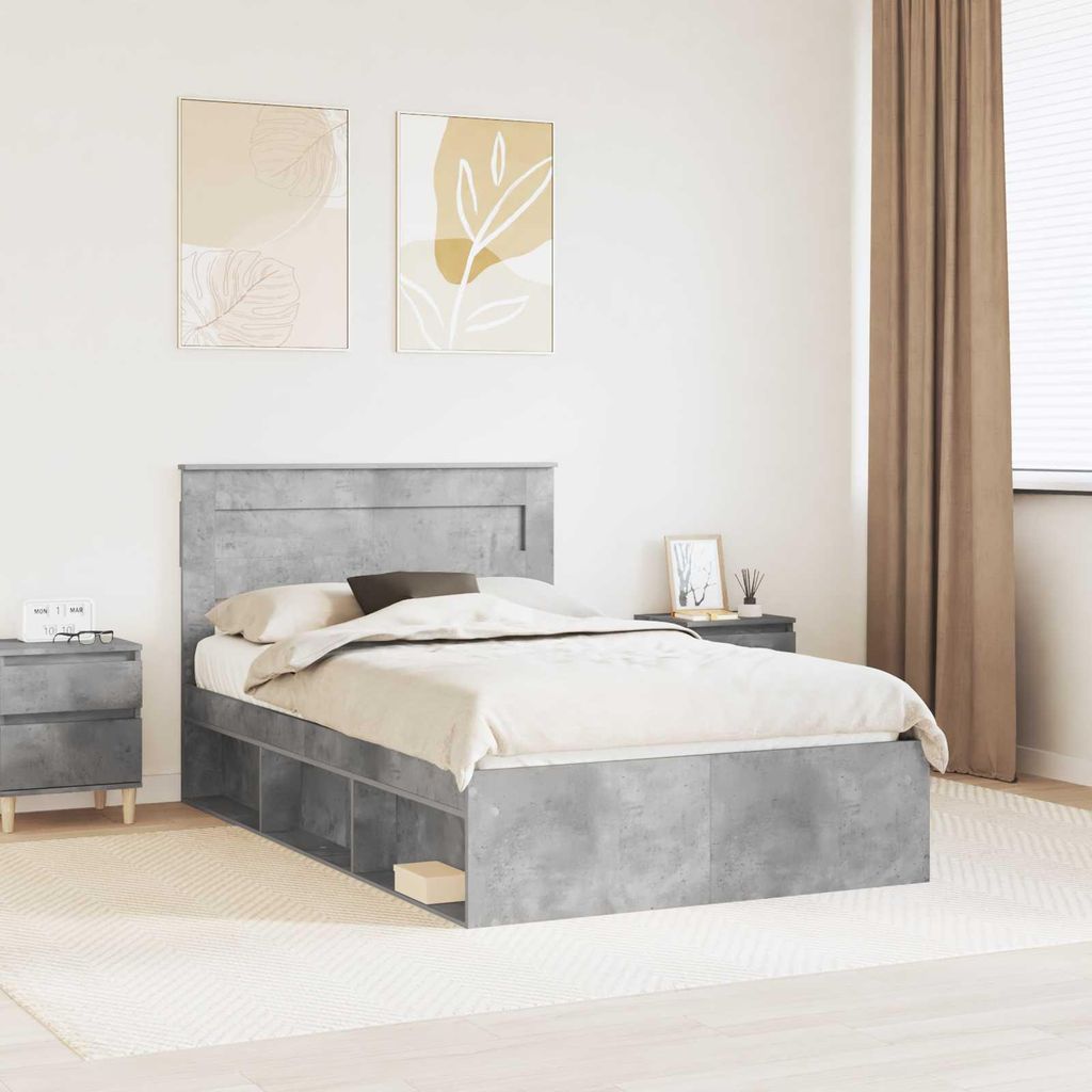 Maison Exclusive - Bettrahmen mit Kopfteil Beton 120 x 190 cm Massives Kiefernholz