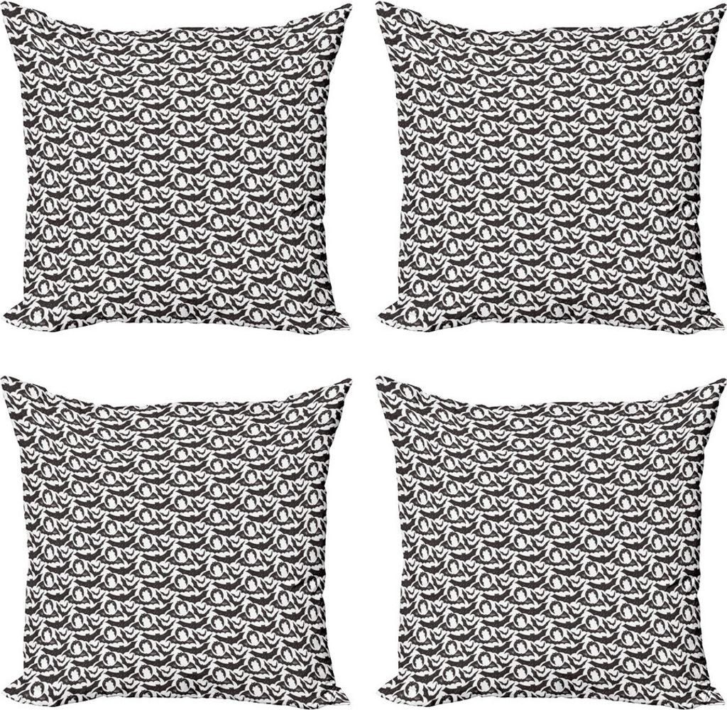 ABAKUHAUS Herbst Kissenbezug Set (4 Stück), Scary Bats Zeit des Jahres, Moderner Doppelseitiger Digitaldruck, 60 cm x 60 cm, Charcoal Grau und Weiß