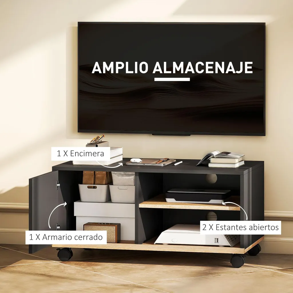 Meuble TV noir mobile design moderne avec étagères modulables - Flex 01 - 4