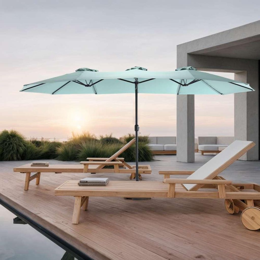 Doppelseitiger Sonnenschirm 4.5m Rechteckig Outdoor Gartenterrassenschirm Dunkelblau