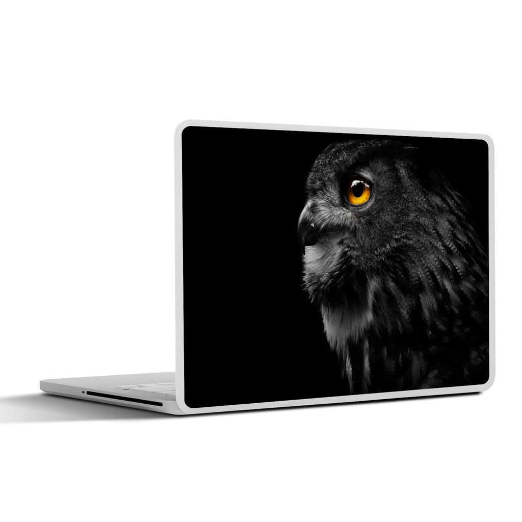 MuchoWow Laptop Aufkleber Sticker Cover Eule - Vogel - Schwarz - Porträt 25x18 cm - Laptop-Deko