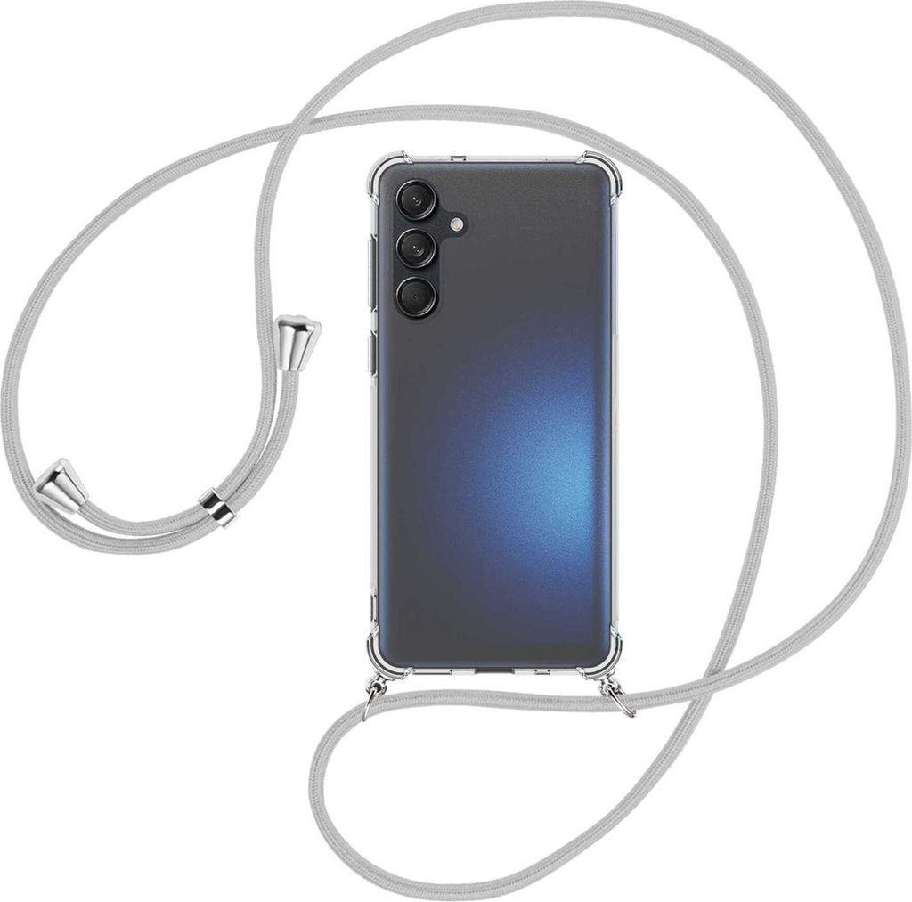 Handykette Backcover-Schutzhülle mit Band (Metall silberfarben) für Samsung Galaxy M55 5G - silbergrau