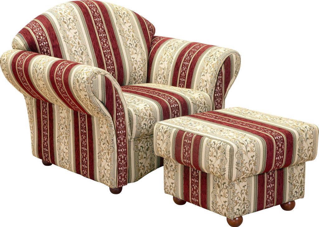 Max Winzer Sessel + Hocker Corona - Chenille rot - Maße: x 81 x 85 cm